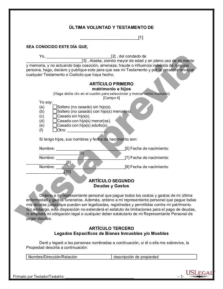 Preview Última voluntad y testamento para otras personas