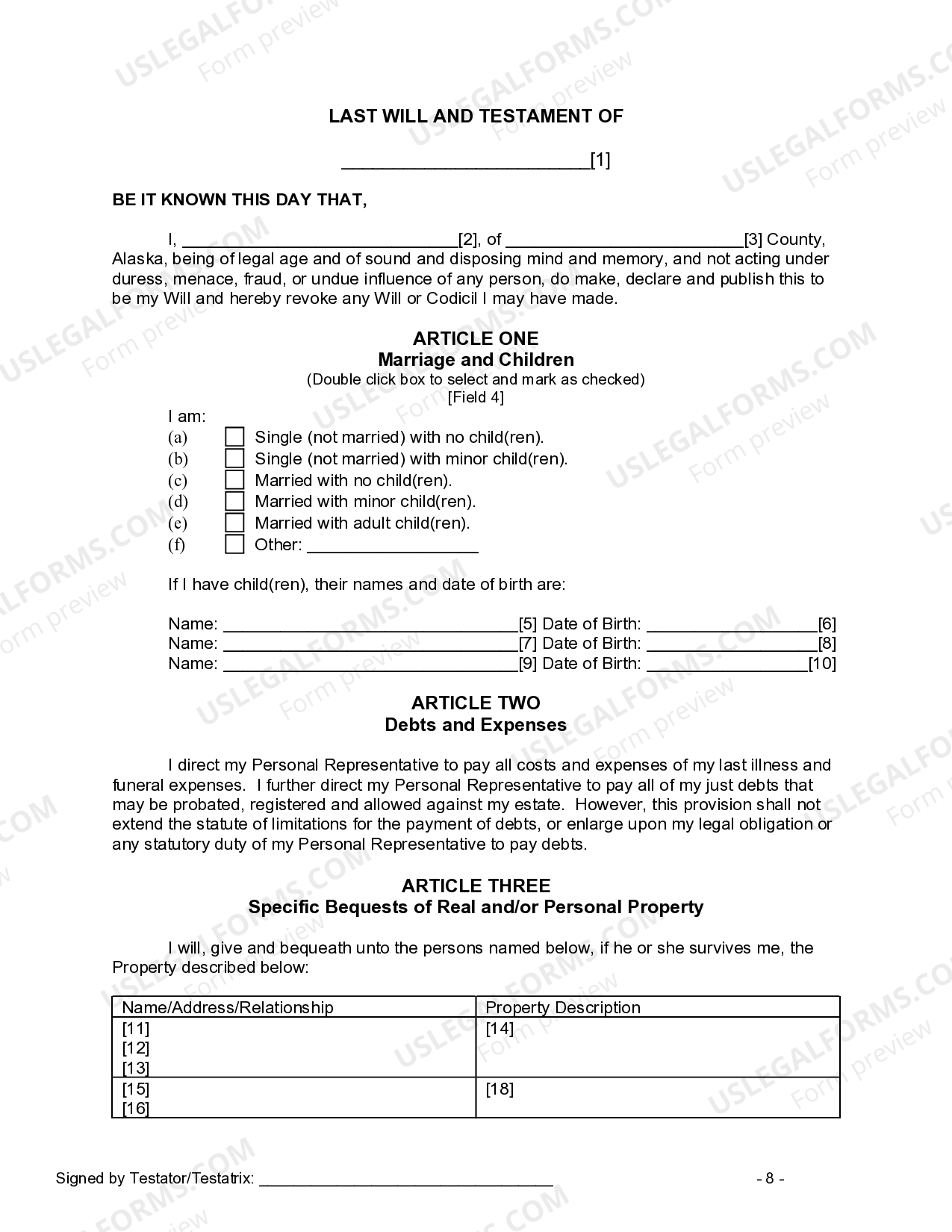 Alaska Last Will and Testament for other Persons - Alaska Last Will ...