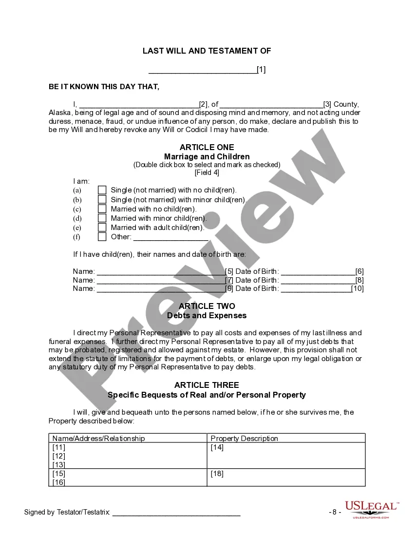 Preview Last Will and Testament for other Persons
