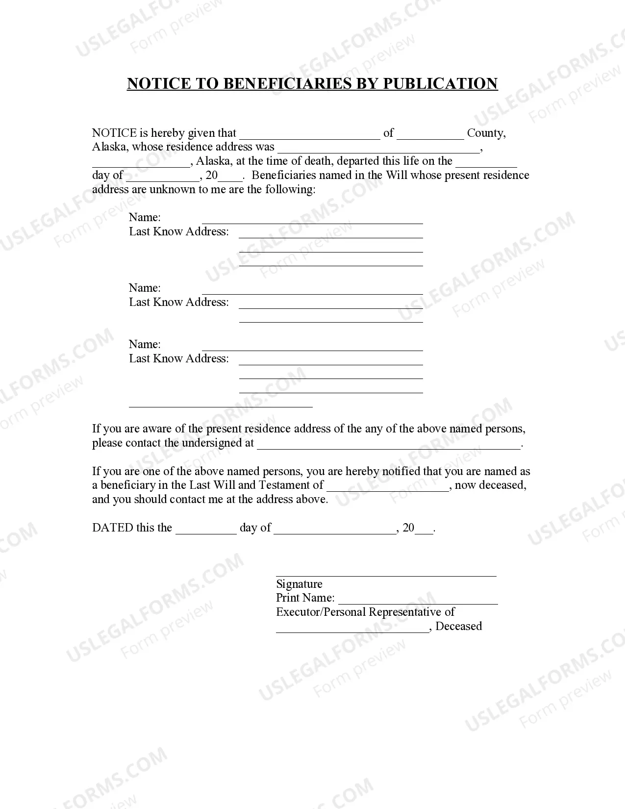 Preview Notice to Beneficiaries of being Named in Will