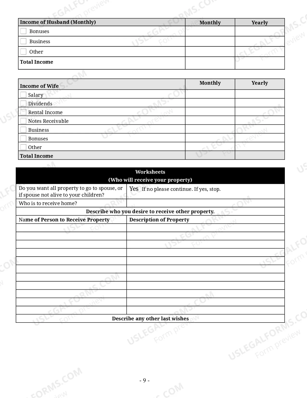 Preview Estate Planning Questionnaire and Worksheets