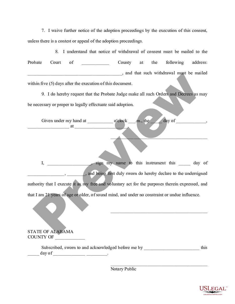 page 1 Consent for Adoption preview