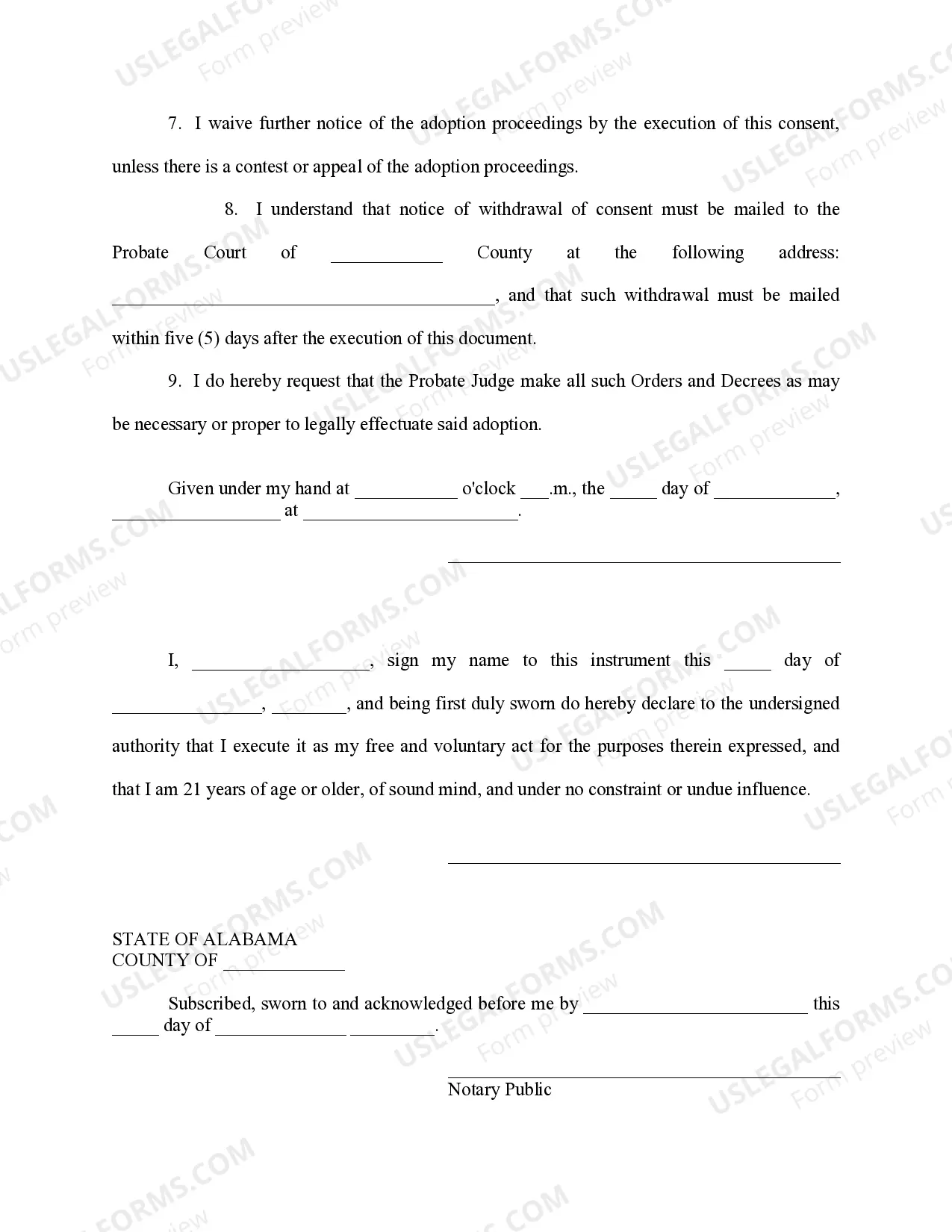 Preview Consent for Adoption