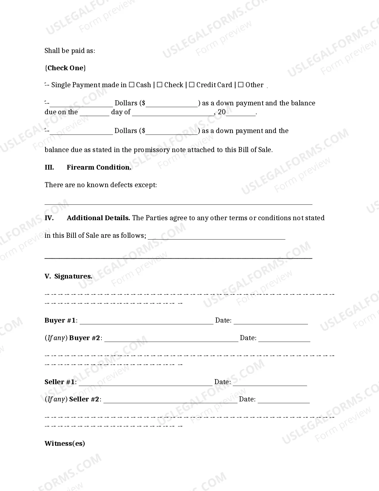 Preview Alabama firearm Bill of Sale form