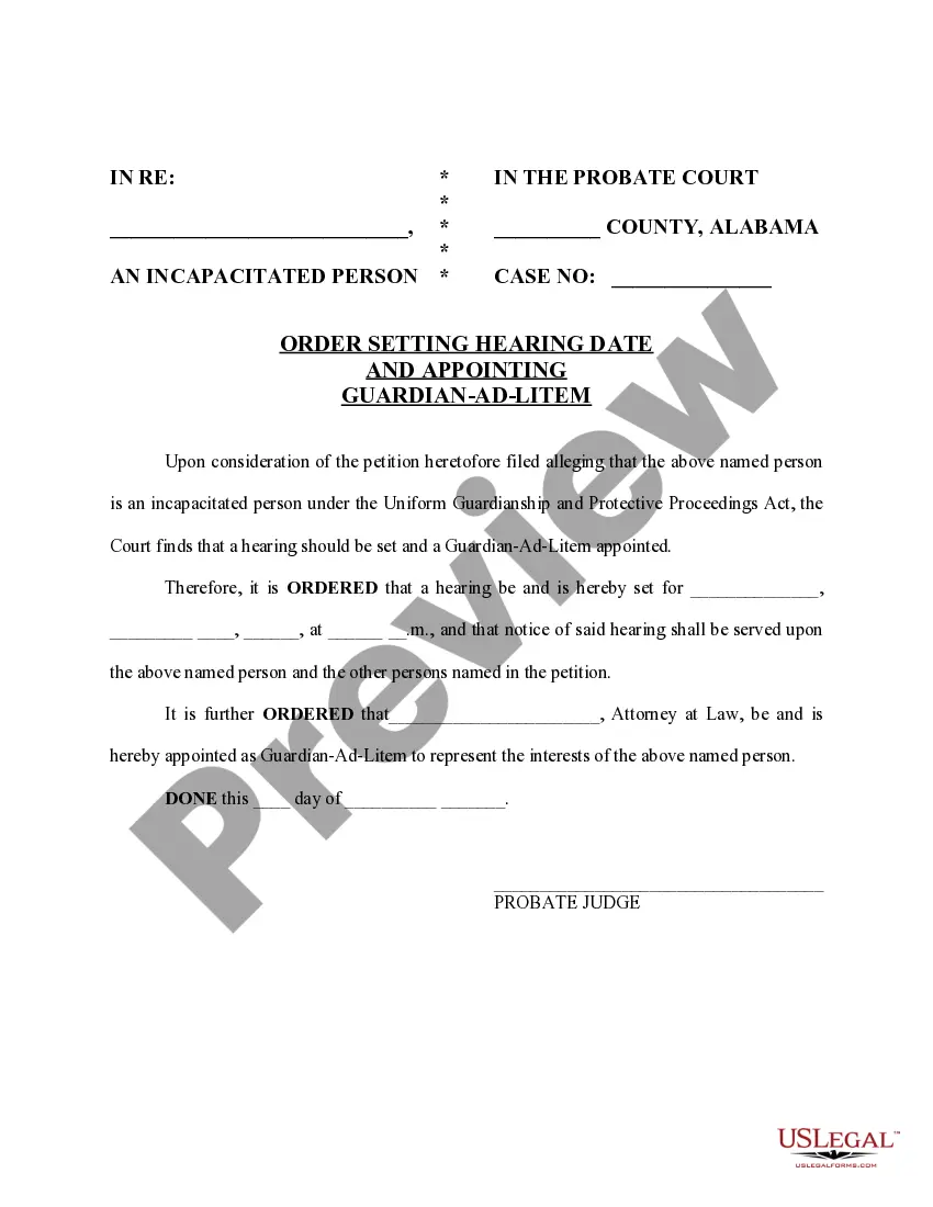 Get Order Setting Date and Appointing Guardian Ad Litem Preview Order Setting Date and Appointing Guardian Ad Litem