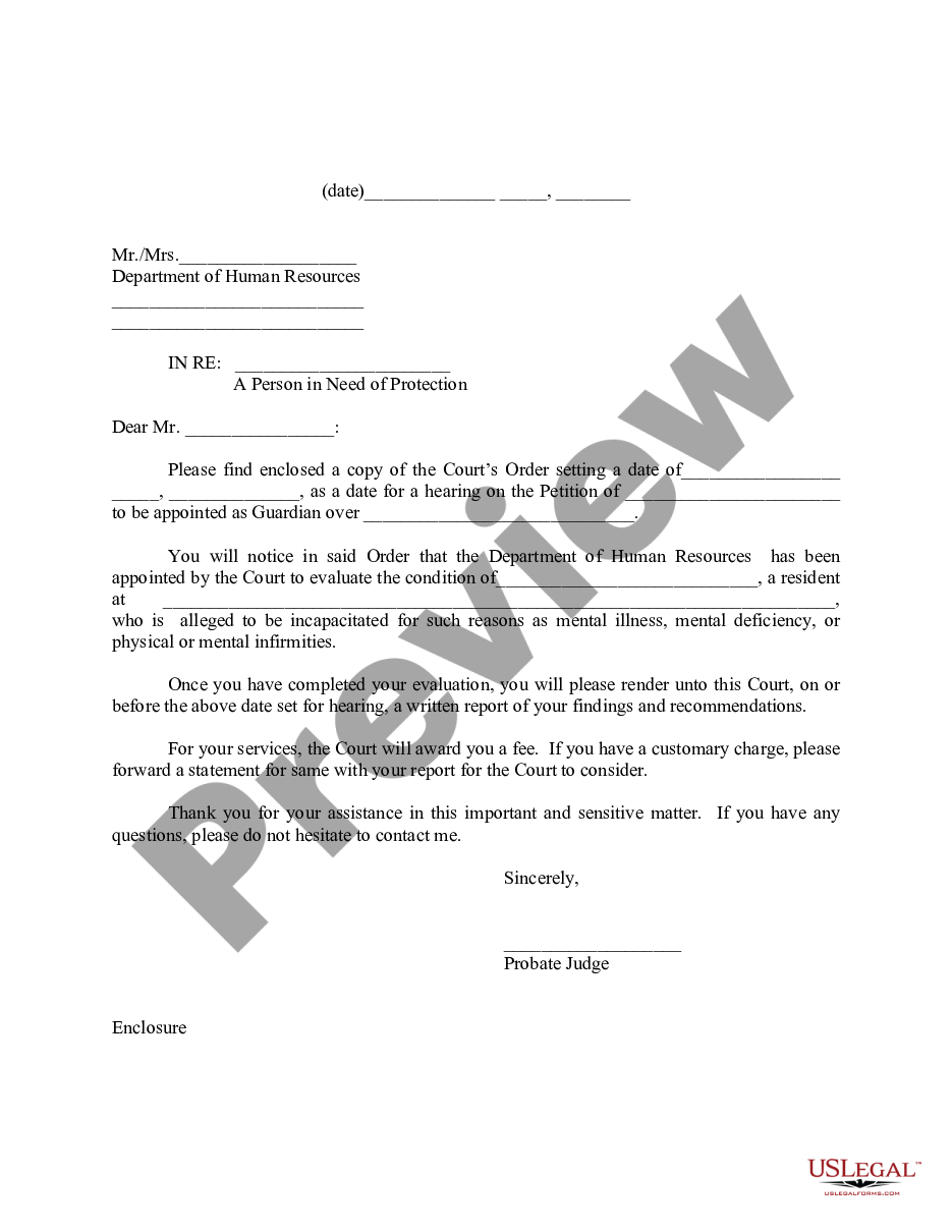 Alabama Probate Judges Letter To Department Of Human Resources Us Legal Forms 1373