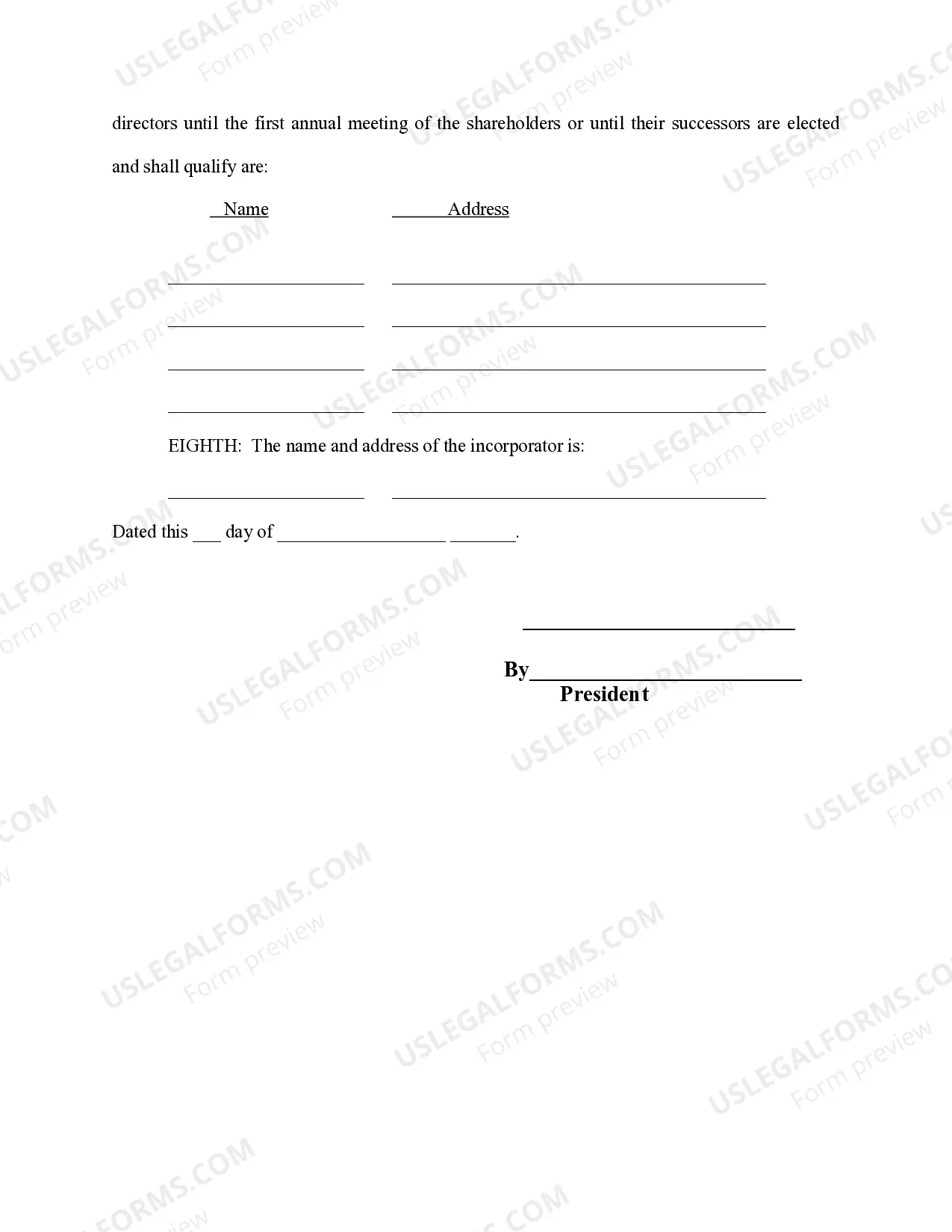 Preview Articles of Incorporation