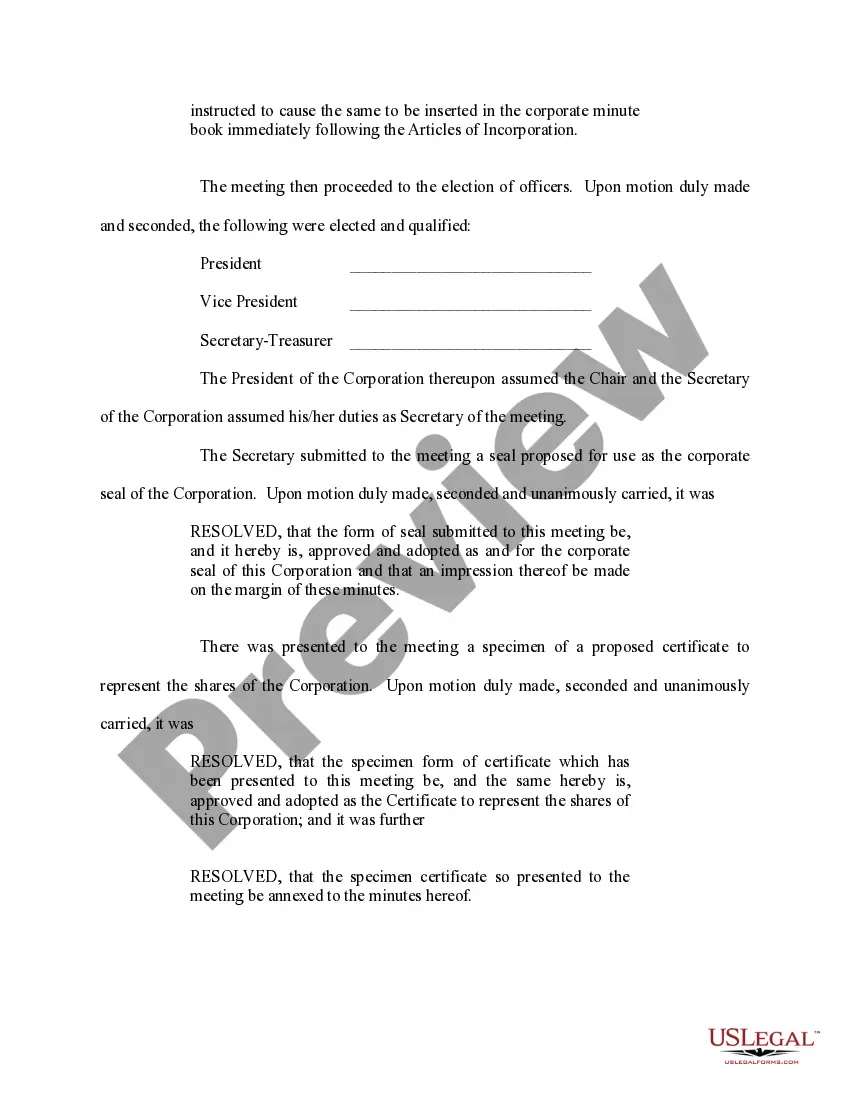 Preview Minutes of Directors Organization Meeting