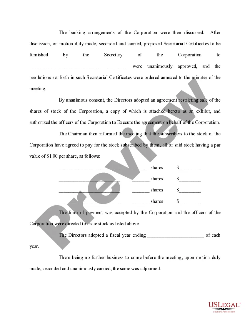 Preview Minutes of Directors Organization Meeting