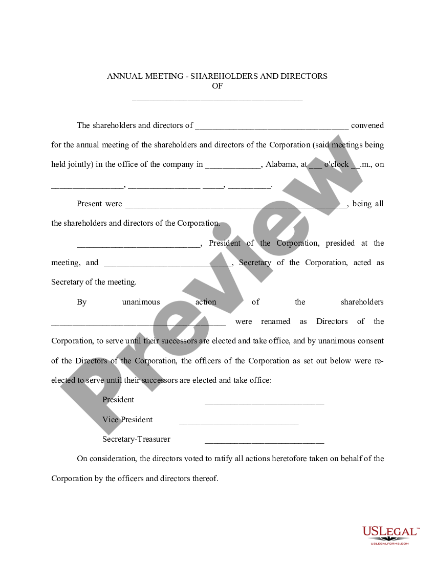 page 0 Minutes of Annual Shareholders - Directors Meeting preview
