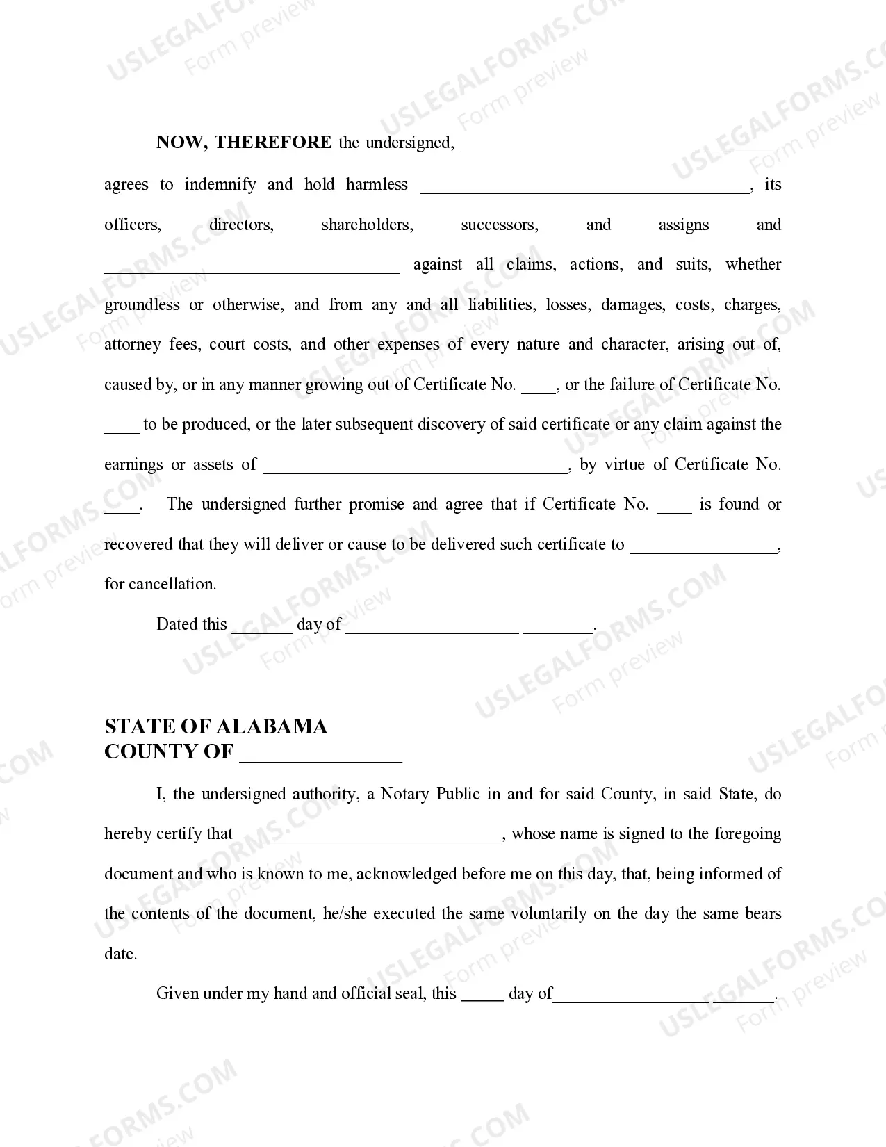 Preview Shareholder's Indemnity Agreement