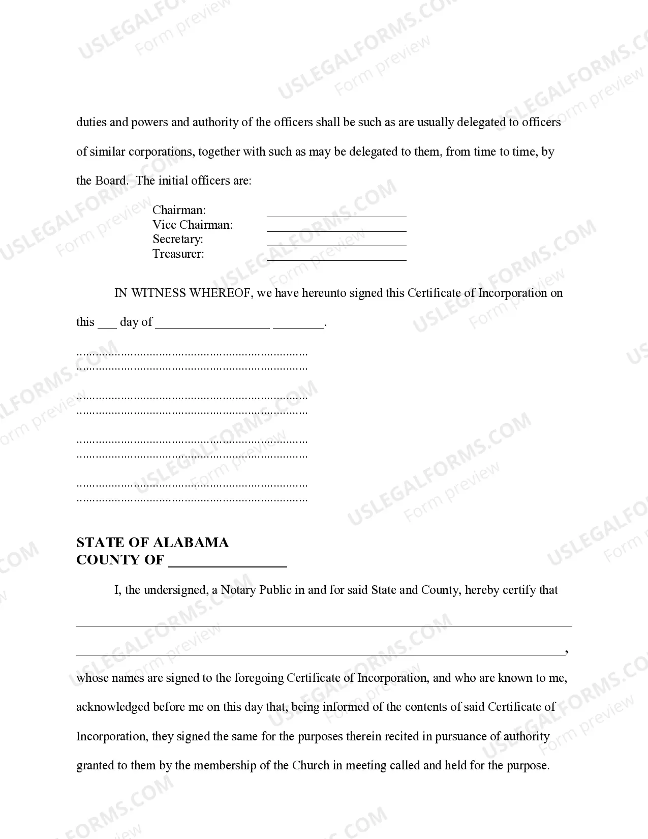 Preview Certificate of Incorporation For Church