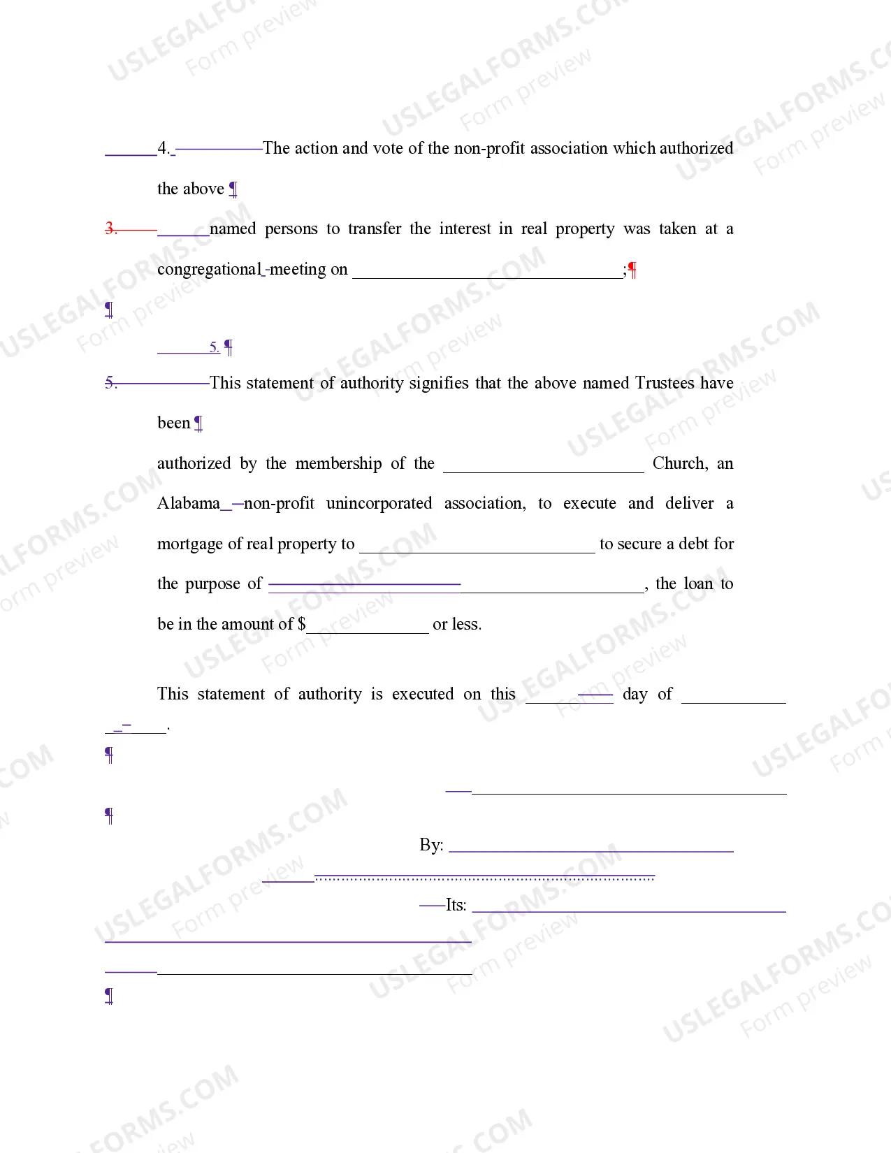 Preview Unincorporated Church - Land Transfer Statement of Authority
