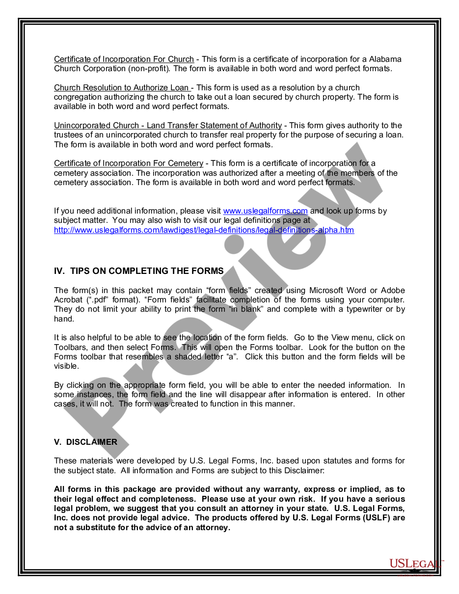 page 3 Alabama Corporations Forms Package preview
