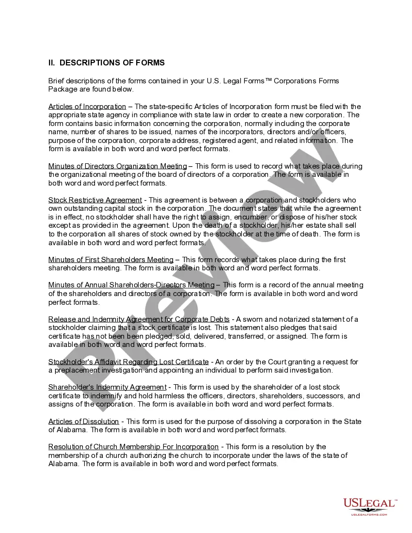 Get Alabama Corporations Forms Package Preview Alabama Corporations Forms Package