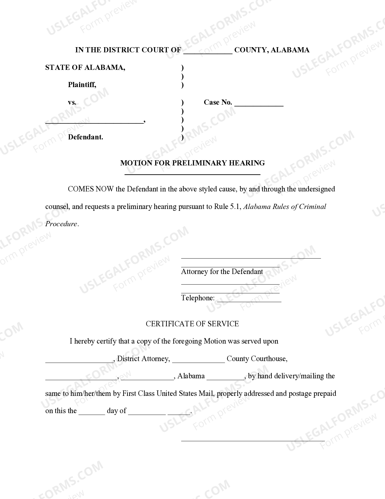 Huntsville Alabama Motion For Preliminary Hearing Preliminary Hearing