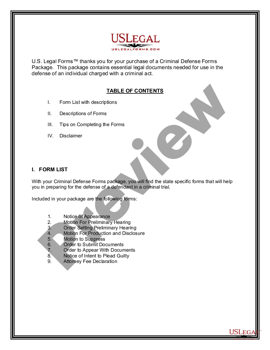 page 1 Alabama Criminal Defense Forms Package preview