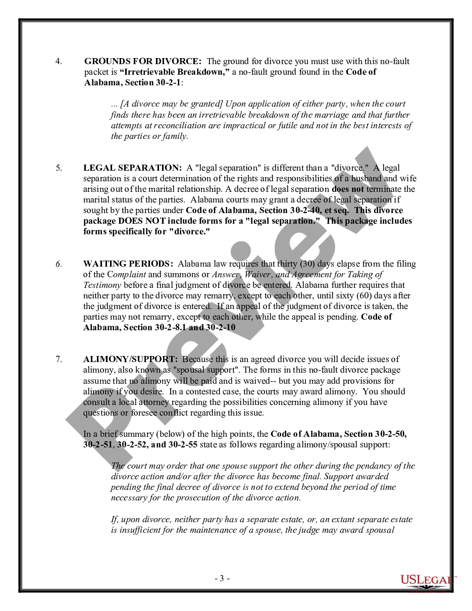 page 2 No-Fault Uncontested Agreed Divorce Package for Dissolution of Marriage with Adult Children and with or without Property and Debts preview