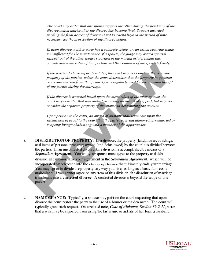 Get Alabama No-Fault Uncontested Agreed Divorce Package for Dissolution of Marriage with Adult Children and with or without Property and Debts Preview Alabama No-Fault Uncontested Agreed Divorce Package for Dissolution of Marriage with Adult Children and with or without Property and Debts