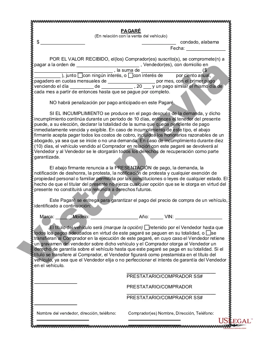 Preview Factura de venta de automóvil o vehículo, incluida la declaración del cuentakilómetros y el pagaré