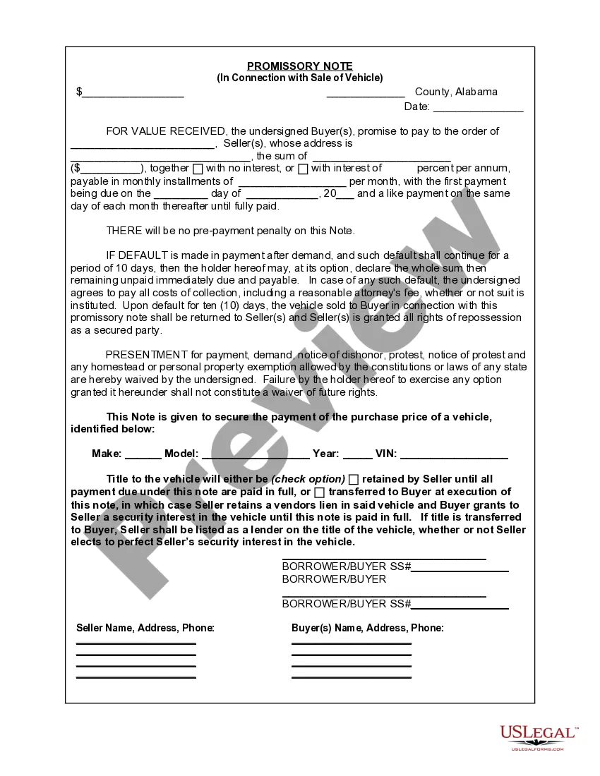 Get Bill of Sale for Automobile or Vehicle including Odometer Statement and Promissory Note Preview Bill of Sale for Automobile or Vehicle including Odometer Statement and Promissory Note