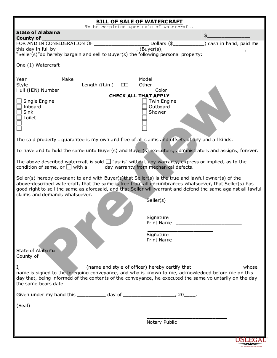 Boat Bill Of Sale Alabama With Notary Us Legal Forms 4447