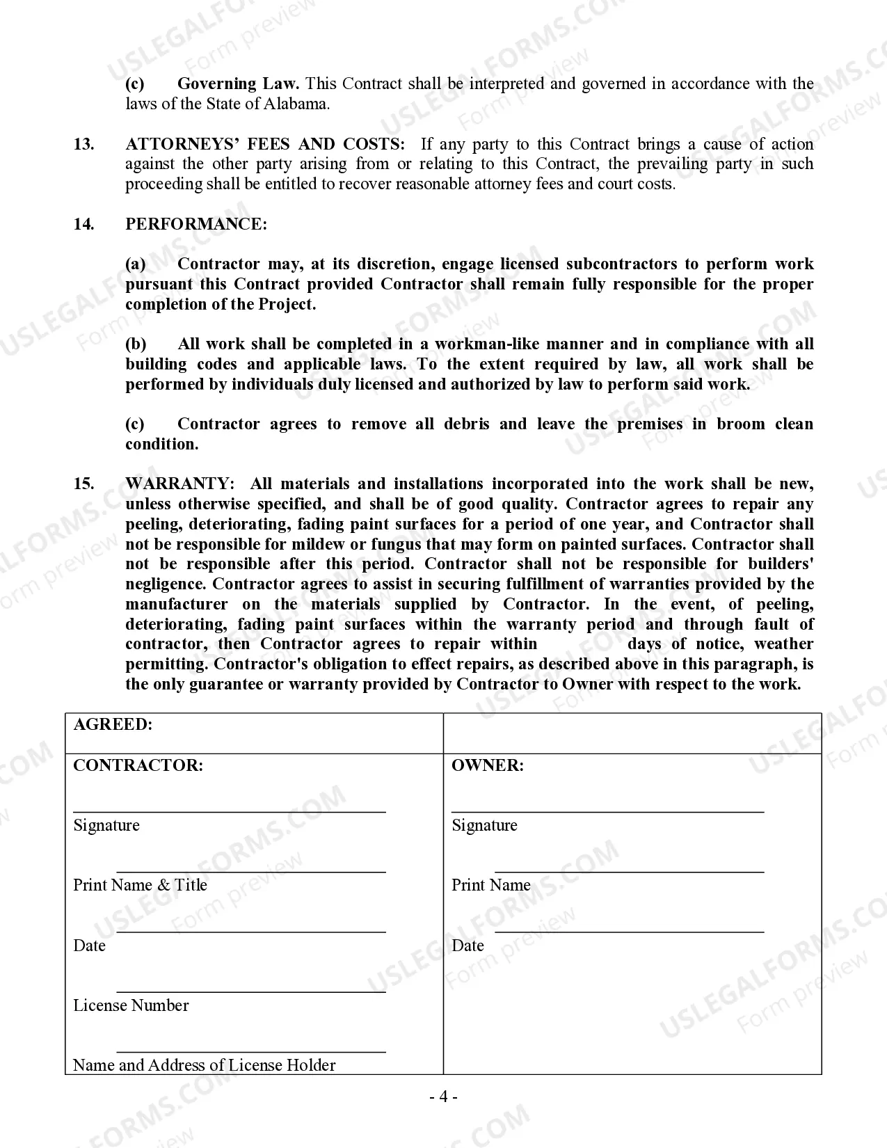 Preview Painting Contract for Contractor