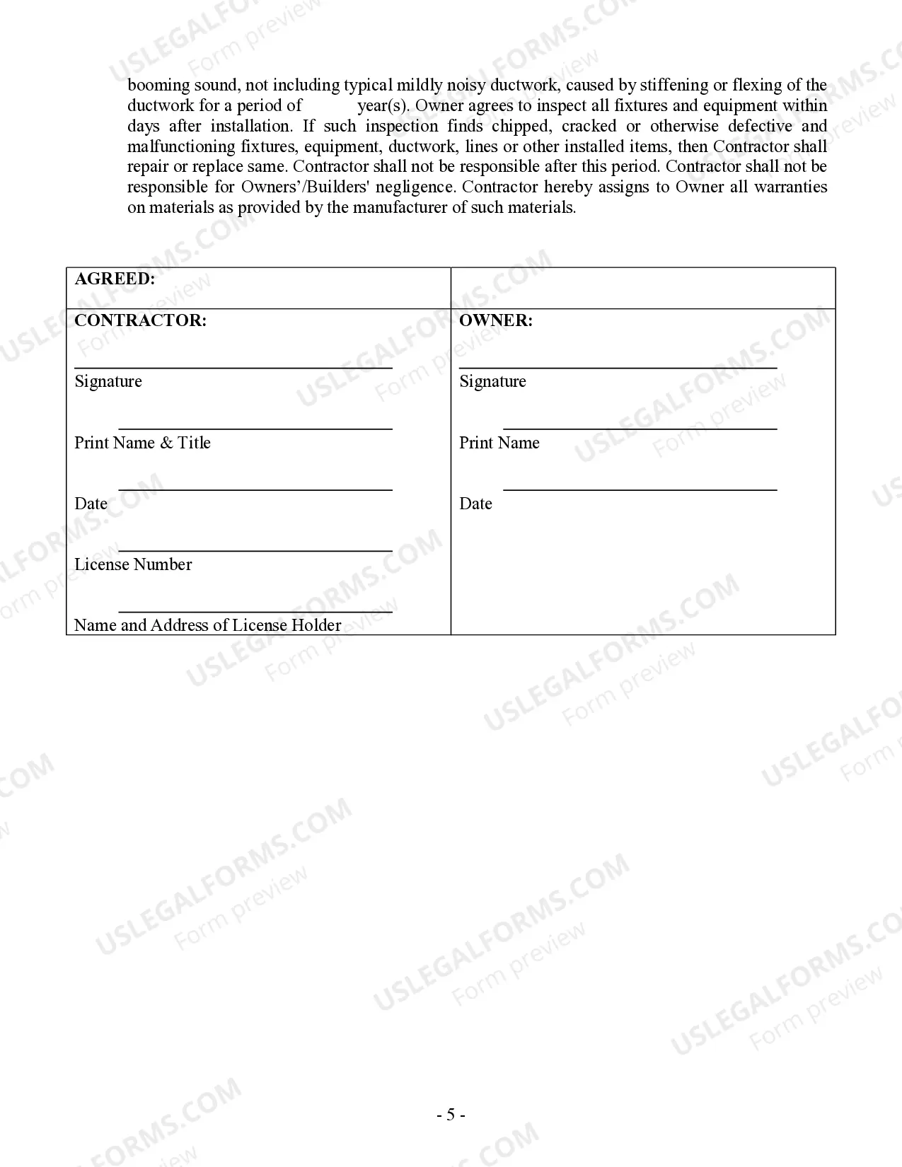 Preview HVAC Contract for Contractor