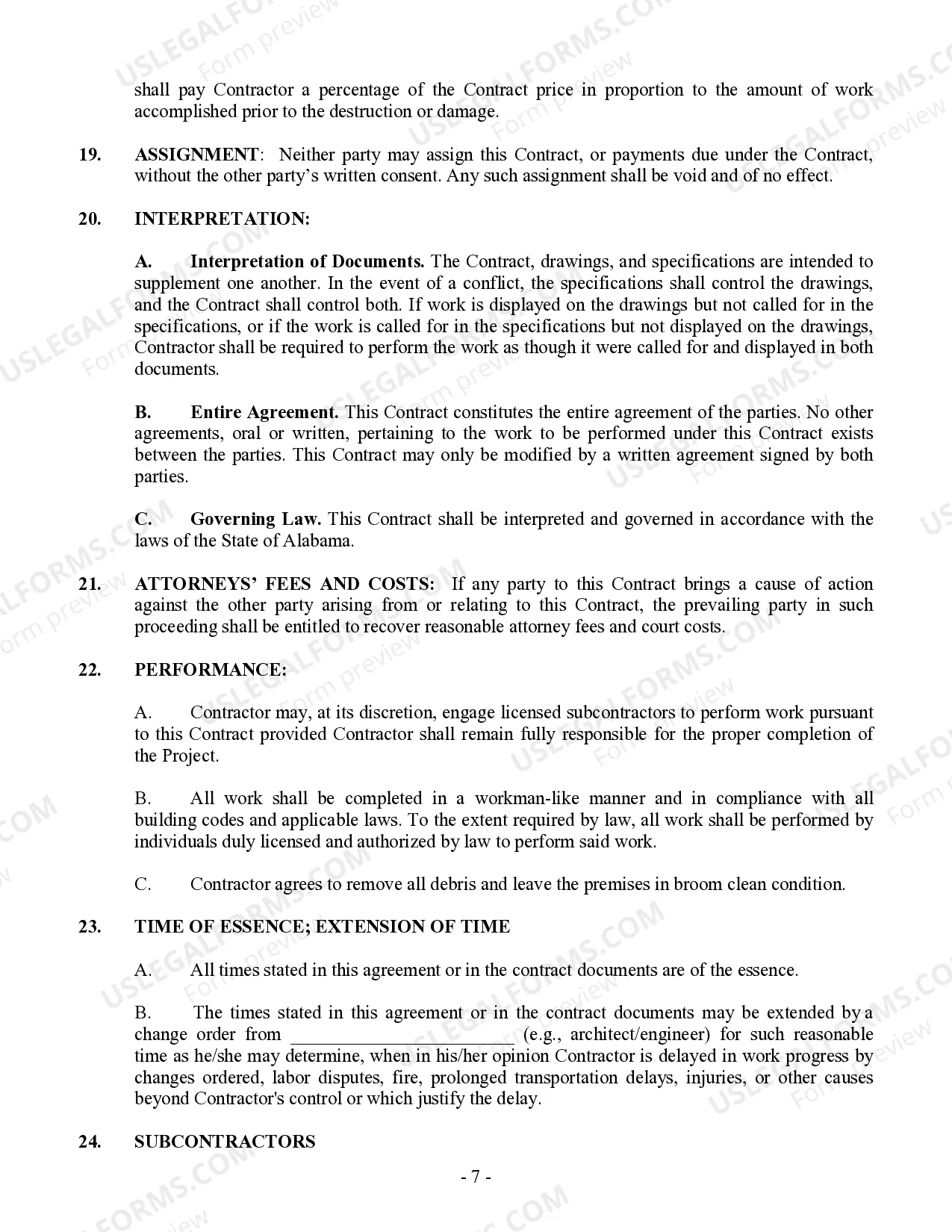 Preview Commercial Contract for Contractor