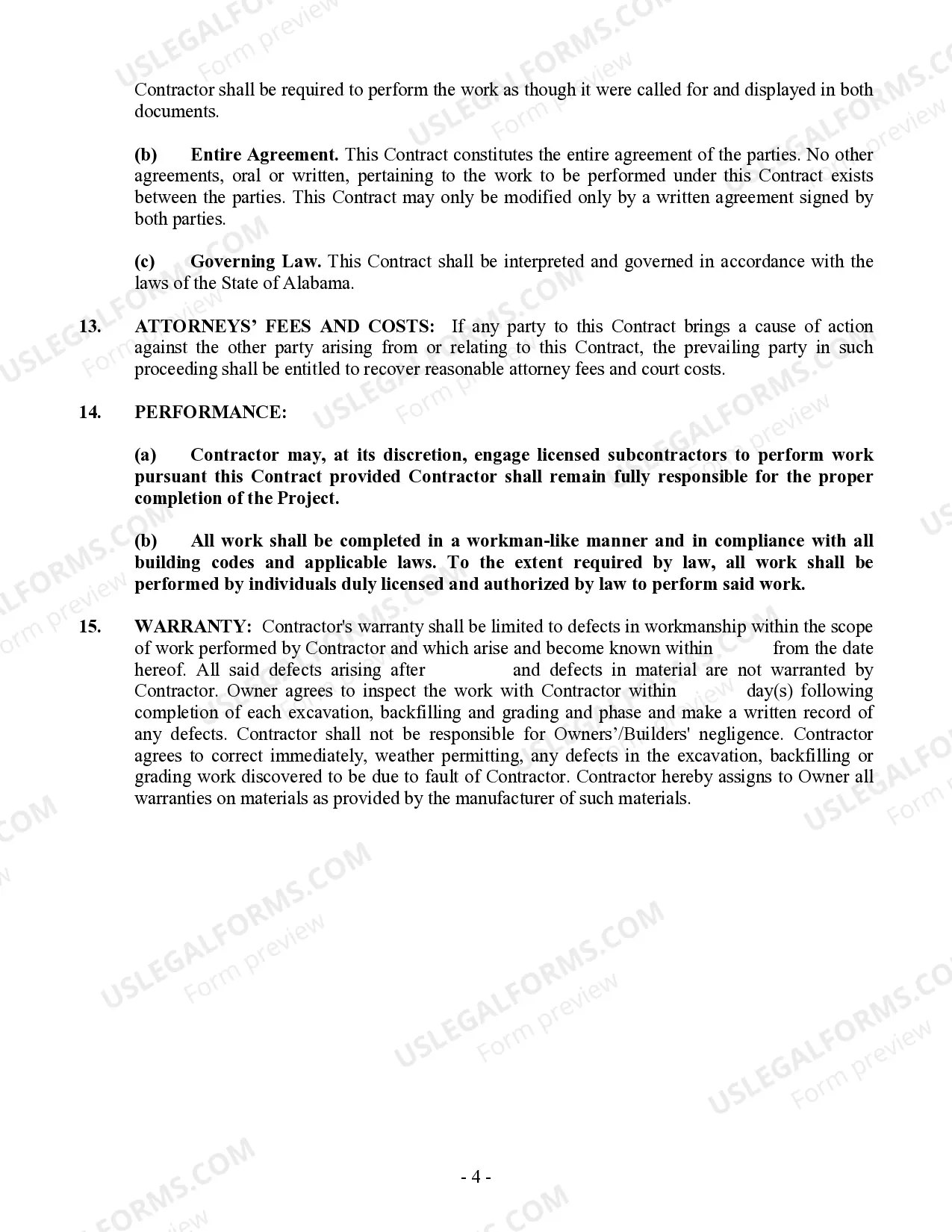 Preview Excavator Contract for Contractor