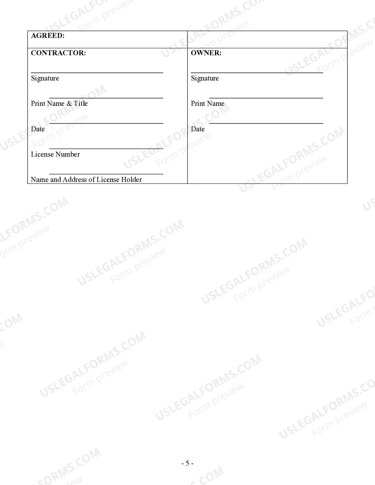 Preview Excavator Contract for Contractor