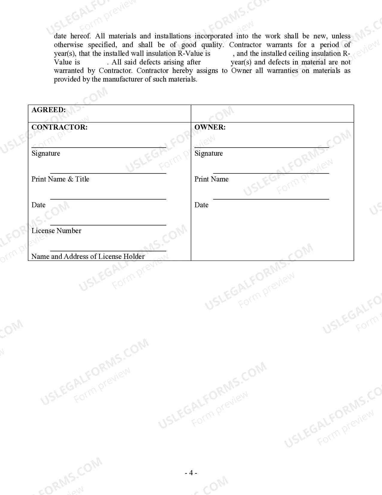 Preview Insulation Contract for Contractor