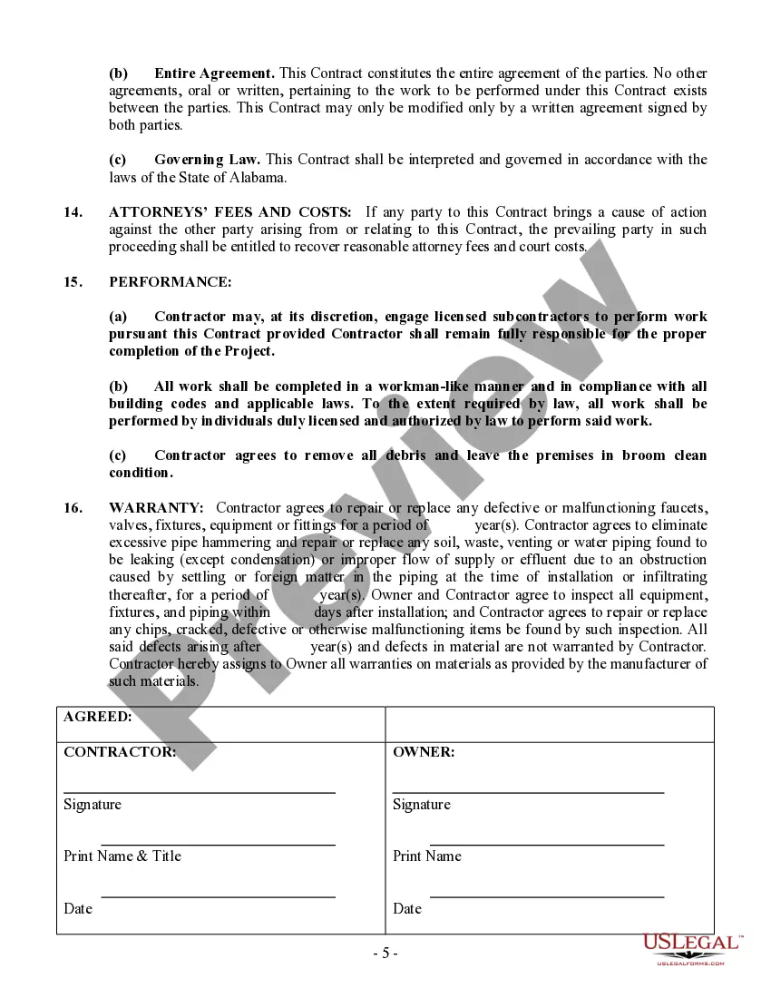Preview Plumbing Contract for Contractor