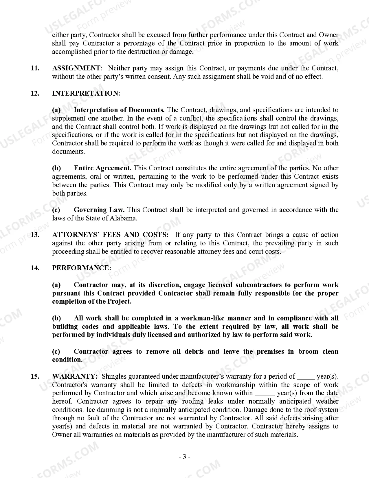 Preview Roofing Contract for Contractor