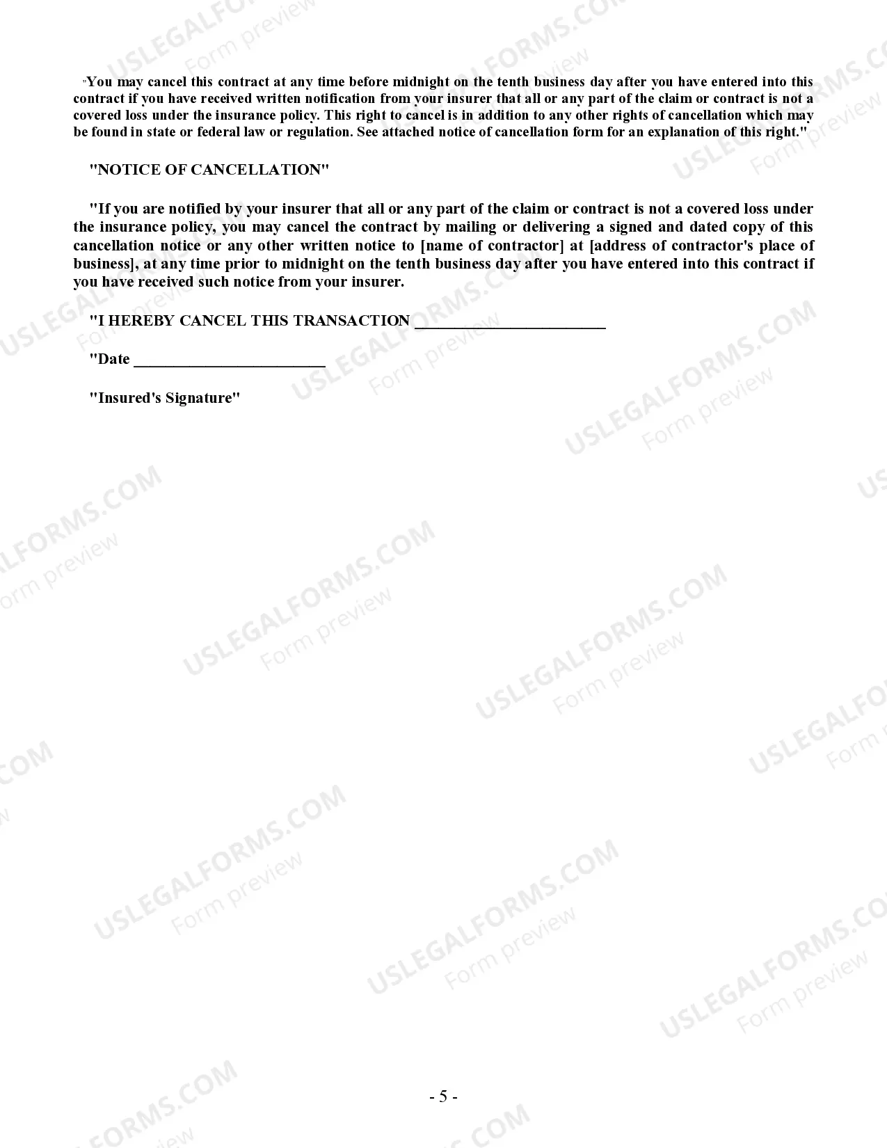 Preview Roofing Contract for Contractor