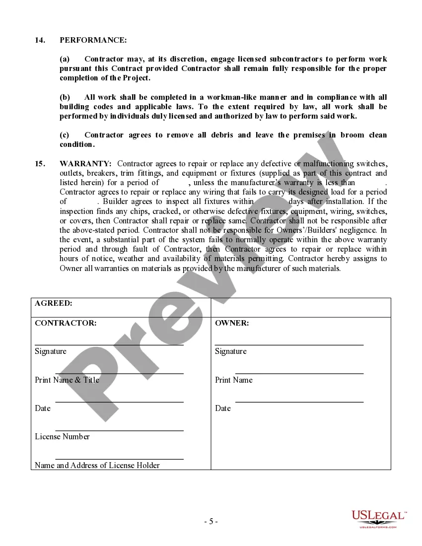 Preview Electrical Contract for Contractor