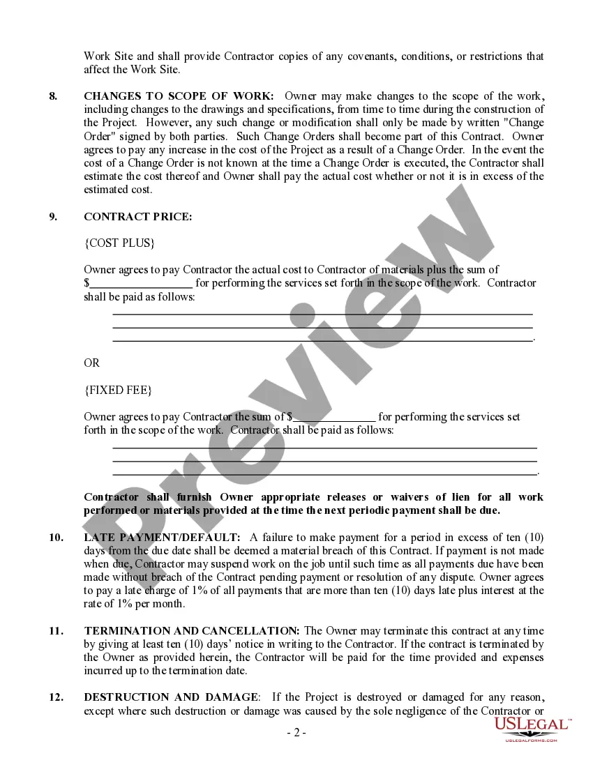 Preview Construction Contract Cost Plus or Fixed Fee