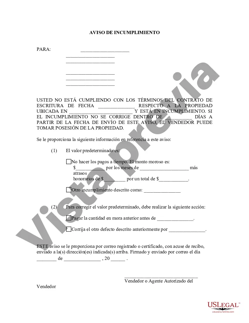 Preview Aviso general de incumplimiento de contrato de escritura