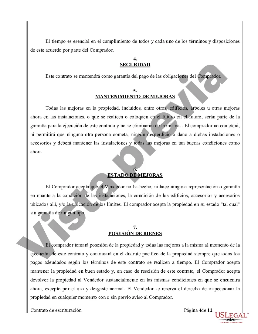 Preview Acuerdo o Contrato de Escritura de Venta y Compra de Bienes Raíces a/k/a Terreno o Contrato de Ejecución