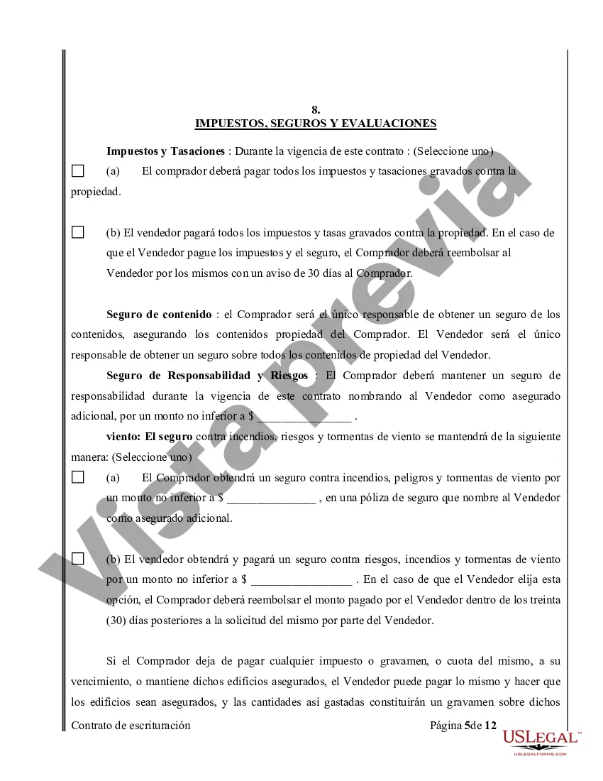 Preview Acuerdo o Contrato de Escritura de Venta y Compra de Bienes Raíces a/k/a Terreno o Contrato de Ejecución