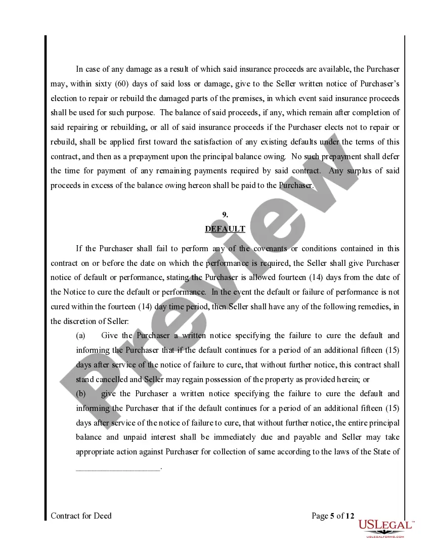 Preview Agreement or Contract for Deed for Sale and Purchase of Real Estate a/k/a Land or Executory Contract