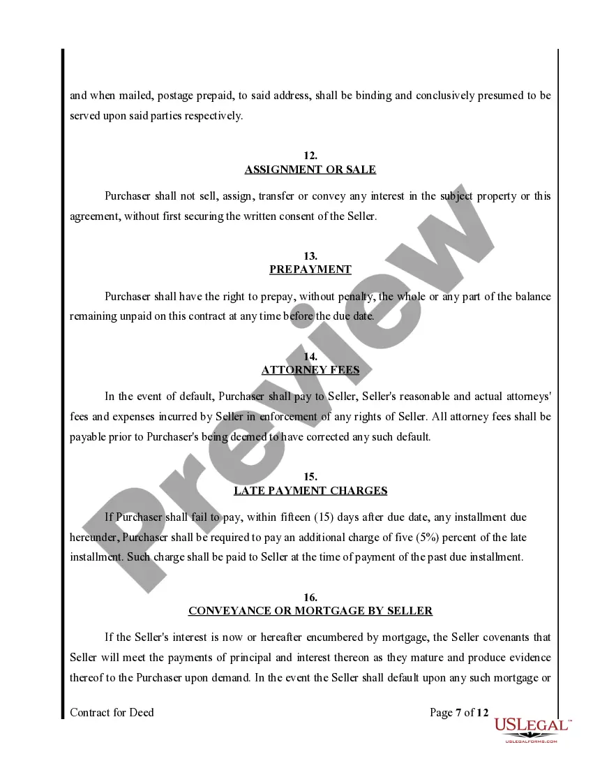 Preview Agreement or Contract for Deed for Sale and Purchase of Real Estate a/k/a Land or Executory Contract