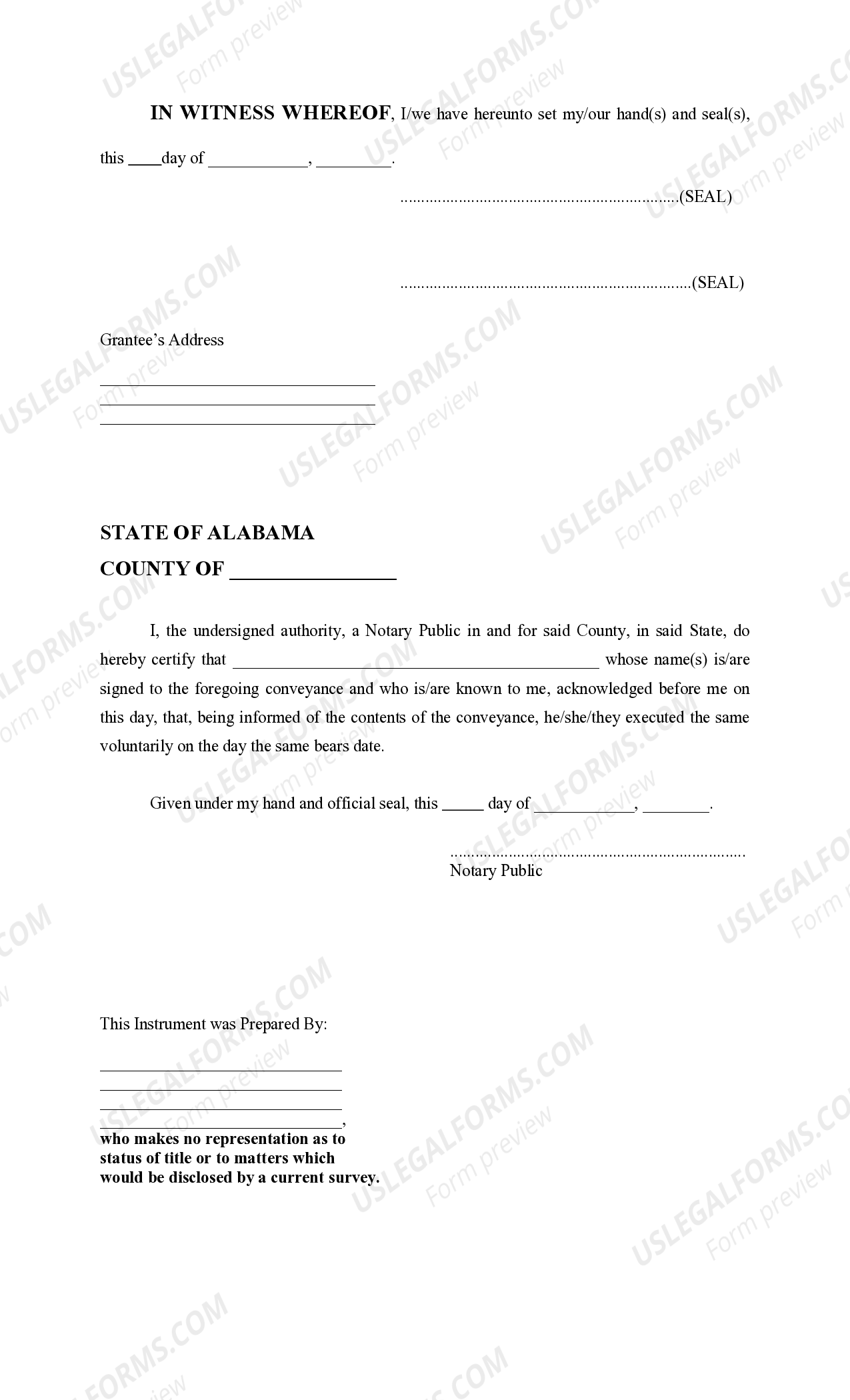 Alabama Warranty Deed to Joint Tenants With Right of Survivorship