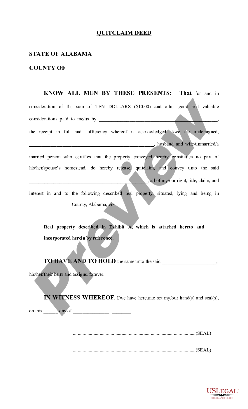 Alabama Quit Claim Deed Template 