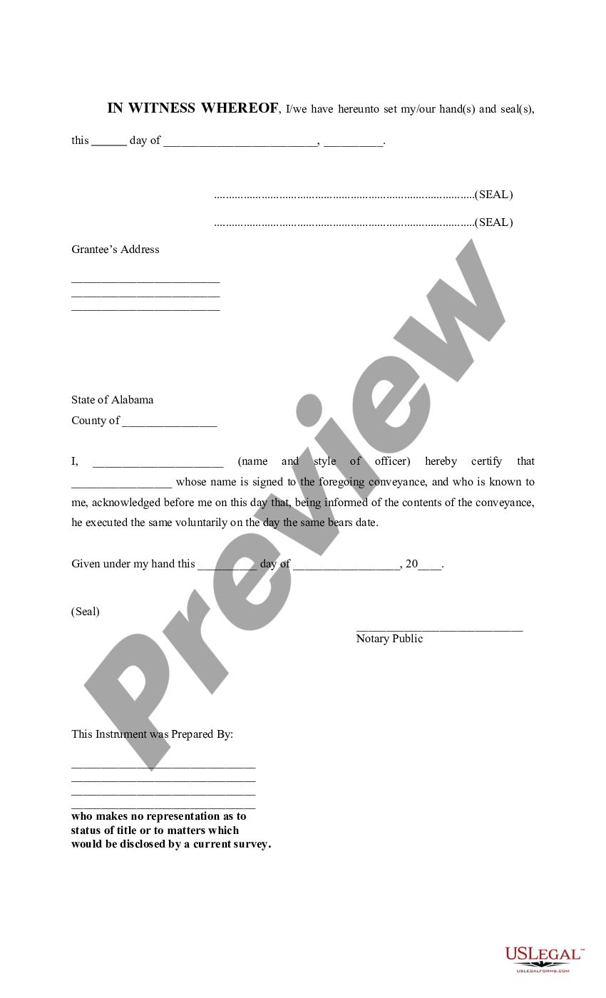 Alabama Three Way Survivorship Deed Us Legal Forms 7126