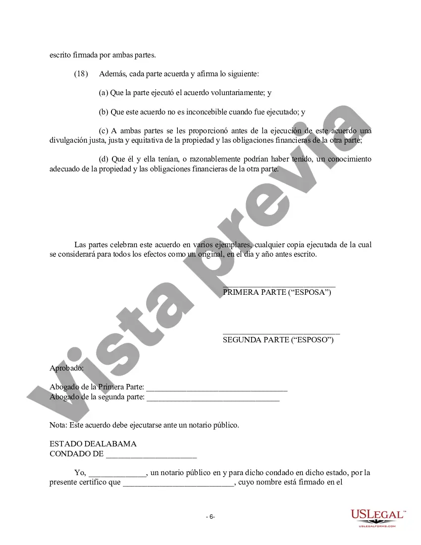 Preview Acuerdo prematrimonial prenupcial de Alabama con estados financieros