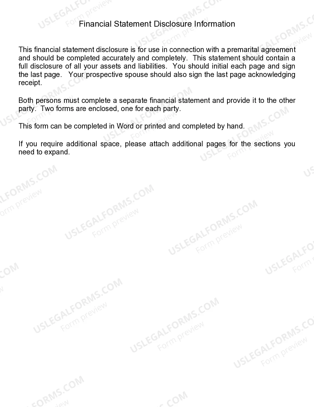 Preview Alabama Prenuptial Premarital Agreement with Financial Statements