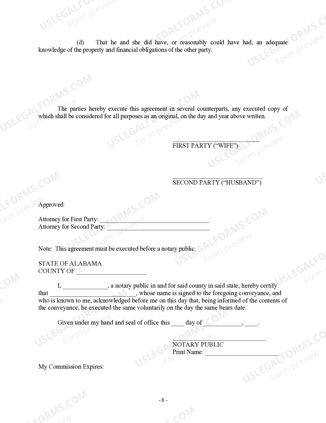 Preview Alabama Prenuptial Premarital Agreement with Financial Statements