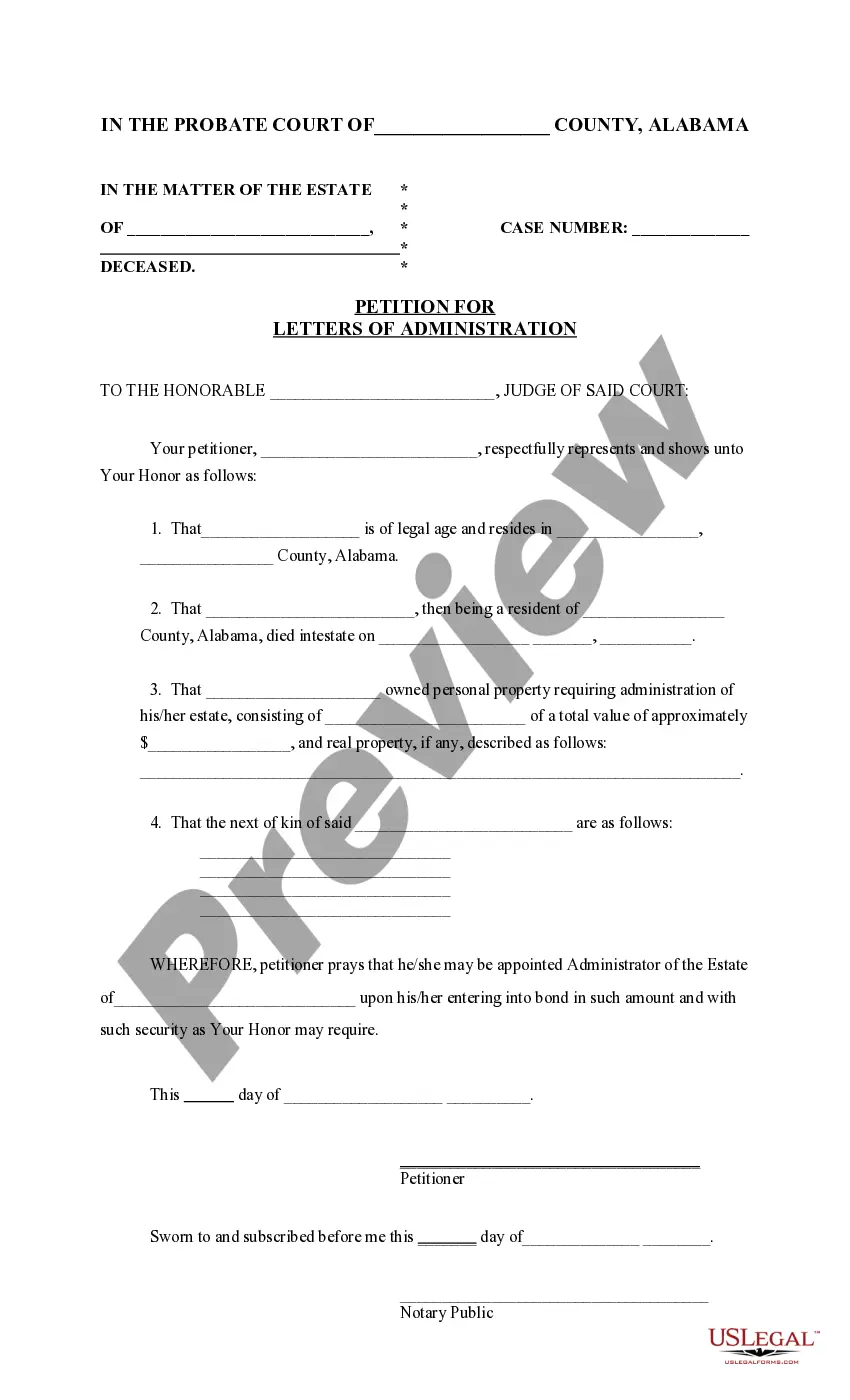 Get Petition for Letters of Administration Preview Petition for Letters of Administration