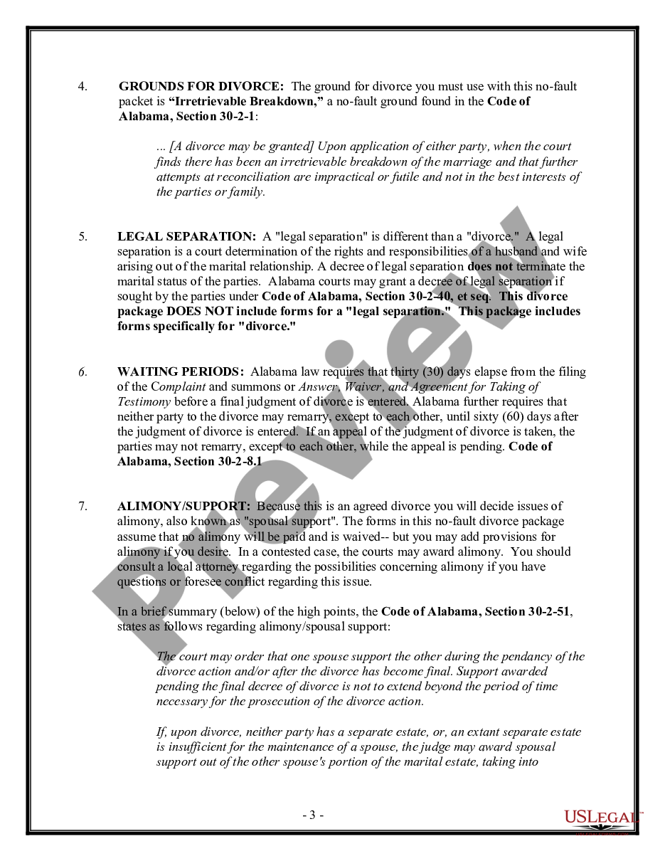 page 2 No-Fault Agreed Uncontested Divorce Package for Dissolution of Marriage for people with Minor Children preview